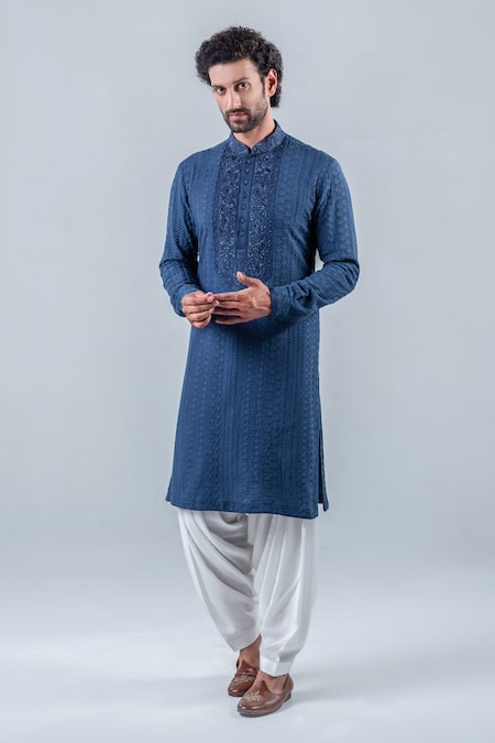 Punit Arora Regal Blue Embroidered Kurta Salwar Set 