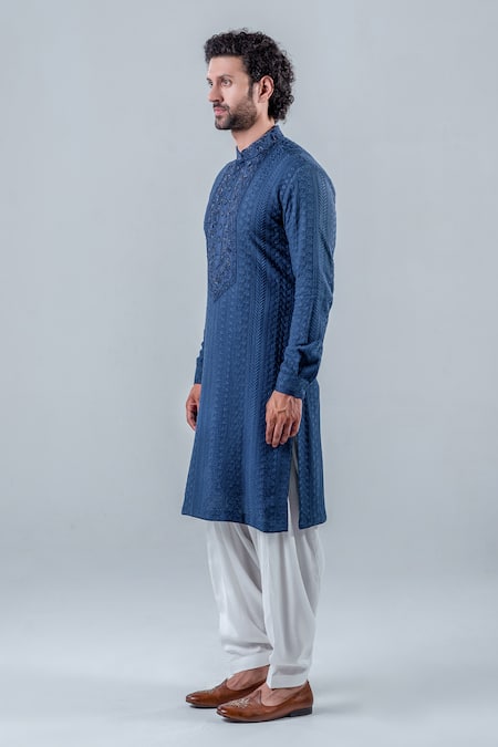 Punit Arora Regal Blue Embroidered Kurta Salwar Set 