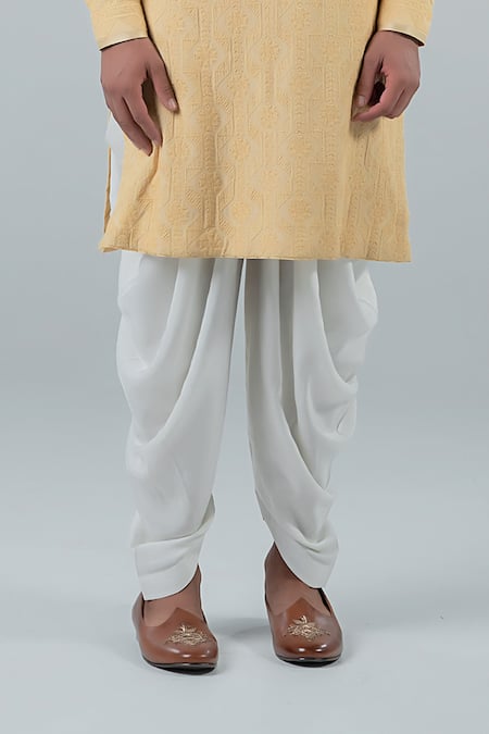 Punit Arora_Yellow Modal Embroidery Zardozi Threadwork Kurta Set _Online_at_Aza_Fashions
