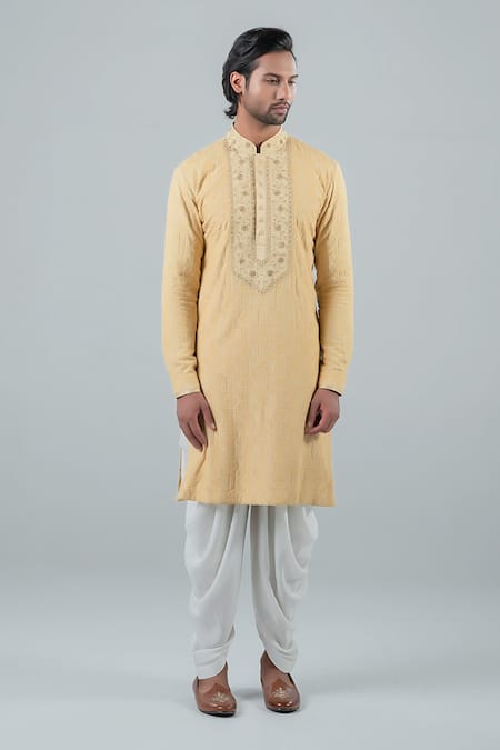 Buy_Punit Arora_Yellow Modal Embroidery Zardozi Threadwork Kurta Set _Online_at_Aza_Fashions