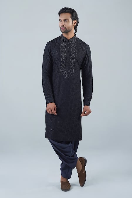 Punit Arora Tonal Embroidered Modal Kurta Set 