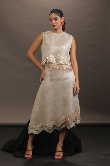 Vedangi Agarwal Sequin Cutwork Top & Skirt Set 