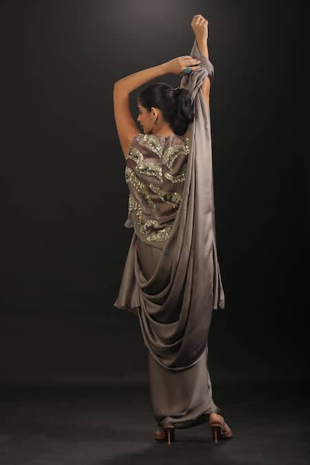 Vedangi Agarwal Hand Work Top & Draped Skirt Set 