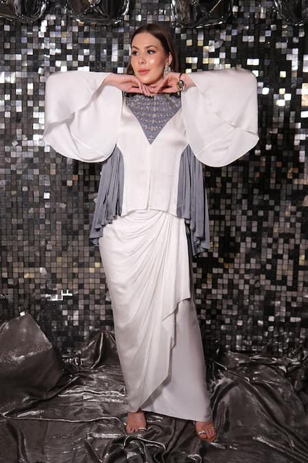 Vedangi Agarwal Hand Work Top & Draped Skirt Set 