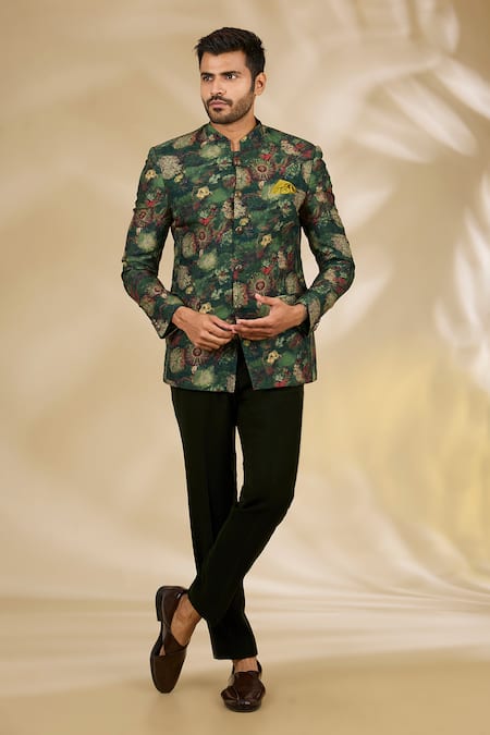 Manish Nagdeo Floral Print Bandhgala Set 