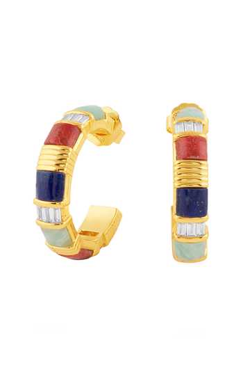 Isharya Blue Stones, Crystals Solstice Studded Hoop Earrings Online at Aza Fashions Isharya_Blue Stones, Crystals Solstice Studded Hoop Earrings_Online_at_Aza_Fashions