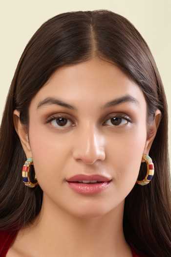 Shop Isharya Blue Stones, Crystals Solstice Studded Hoop Earrings Online at Aza Fashions Shop_Isharya_Blue Stones, Crystals Solstice Studded Hoop Earrings_Online_at_Aza_Fashions