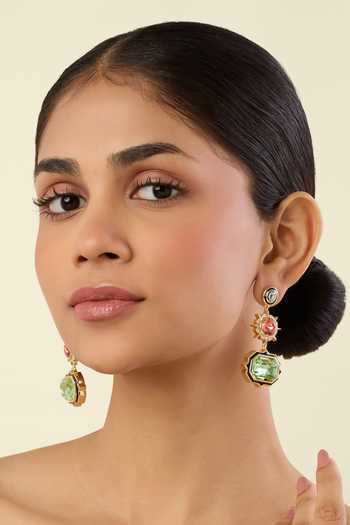 Shop Isharya Pink Stones, Crystals Calyra Statement Dangler Earrings Online at Aza Fashions Shop_Isharya_Pink Stones, Crystals Calyra Statement Dangler Earrings _Online_at_Aza_Fashions