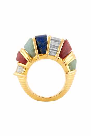 Isharya_Blue Stones, Crystals Moonveil Bombe Ring _Online_at_Aza_Fashions