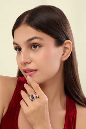 Shop_Isharya_Blue Stones, Crystals Moonveil Bombe Ring _Online_at_Aza_Fashions