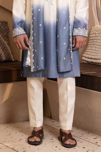 Kaaj Button Blue Chanderi Silk, Cotton, Lycra Mirrors Sheesh Mahal Embroidered Kurta Set Online at Aza Fashions Kaaj Button_Blue Chanderi Silk, Cotton, Lycra Mirrors Sheesh Mahal Embroidered Kurta Set _Online_at_Aza_Fashions