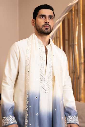 Buy Kaaj Button Blue Chanderi Silk, Cotton, Lycra Mirrors Sheesh Mahal Embroidered Kurta Set Online at Aza Fashions Buy_Kaaj Button_Blue Chanderi Silk, Cotton, Lycra Mirrors Sheesh Mahal Embroidered Kurta Set _Online_at_Aza_Fashions