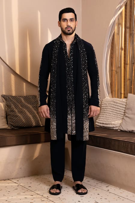 Kaaj Button Glitterfall Embroidered Kurta Set 