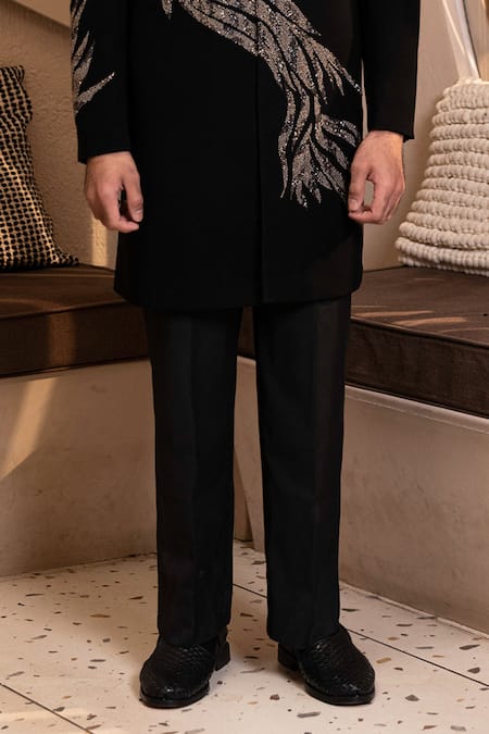 Kaaj Button Black Embroidery Eagle Sherwani Set Online at Aza Fashions Kaaj Button_Black Embroidery Eagle Sherwani Set _Online_at_Aza_Fashions