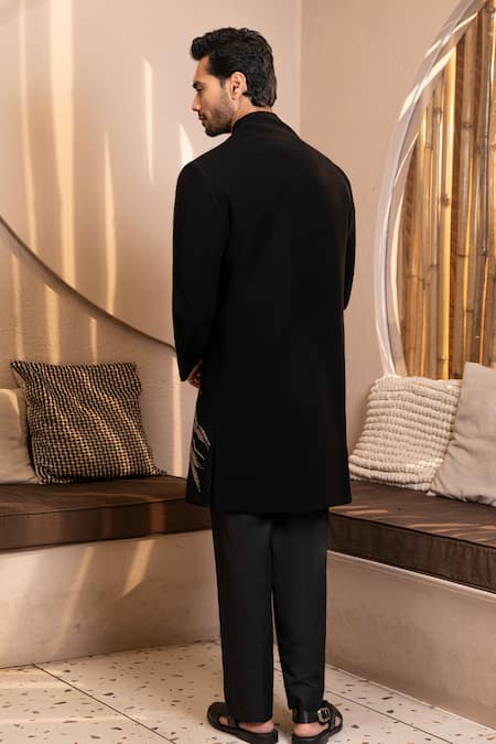 Kaaj Button Eagle Embroidered Sherwani Set 