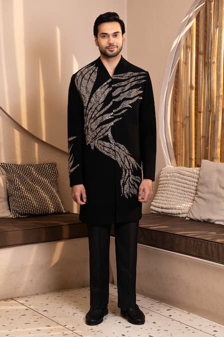 Kaaj Button Eagle Embroidered Sherwani Set 