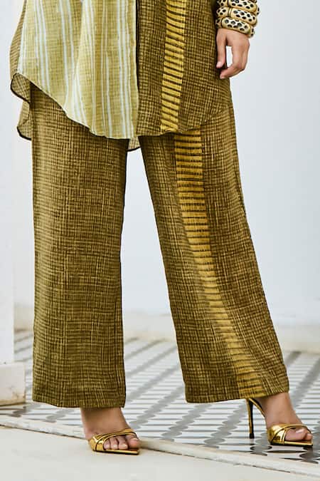 Buy_Basil Leaf_Yellow Silk, Linen Embroidery Printed Kurta And Pant Set _Online_at_Aza_Fashions