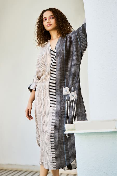Buy Basil Leaf Grey Silk, Linen Tassels Printed Midi Dress Online at Aza Fashions Buy_Basil Leaf_Grey Silk, Linen Tassels Printed Midi Dress _Online_at_Aza_Fashions