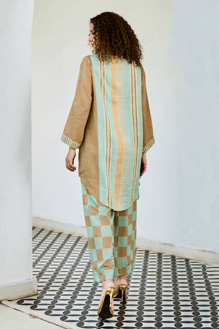 Basil Leaf Printed Linen Kurta & Pant Set 