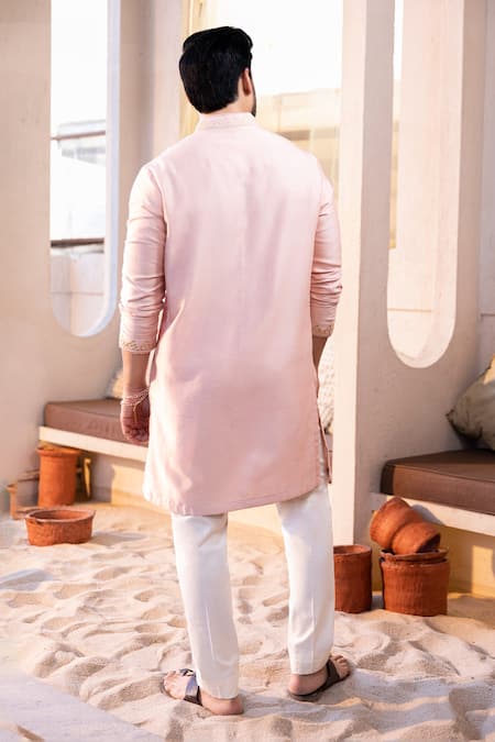 Kaaj Button Thread Yoke Embroidered Kurta Set 