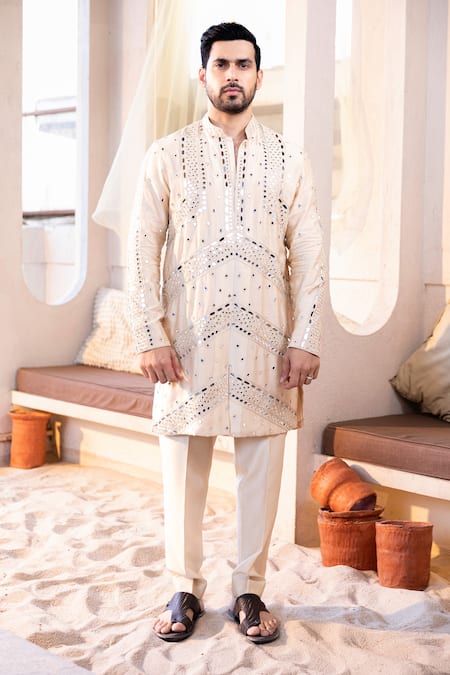 Kaaj Button Mirror Work Kurta Set 