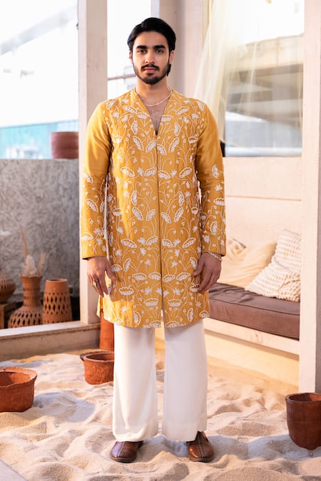 Kaaj Button Mushroom Embroidered Kurta Set 