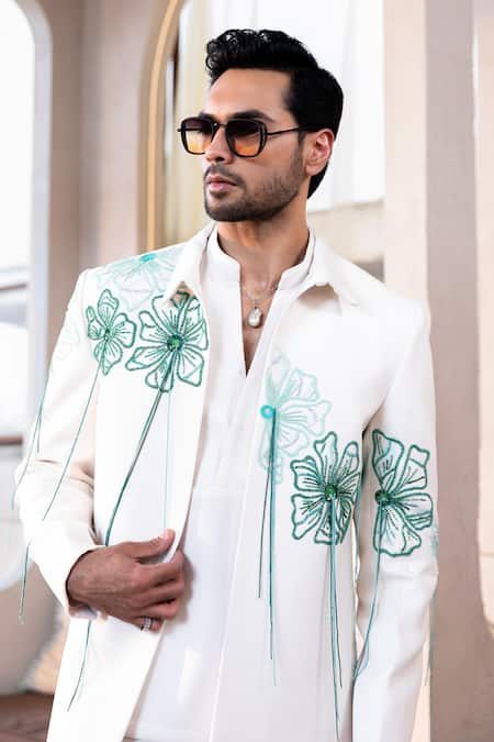Buy Kaaj Button Off White Embroidery, Tassels Flower Carnival Suit Set Online at Aza Fashions Buy_Kaaj Button_Off White Embroidery, Tassels Flower Carnival Suit Set _Online_at_Aza_Fashions