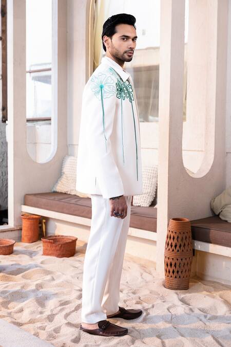 Kaaj Button Off White Embroidery, Tassels Flower Carnival Suit Set at Aza Fashions Kaaj Button_Off White Embroidery, Tassels Flower Carnival Suit Set _at_Aza_Fashions