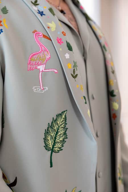 Kaaj Button Green Embroidery Vantara Carnival Suit Set Online at Aza Fashions Kaaj Button_Green Embroidery Vantara Carnival Suit Set _Online_at_Aza_Fashions