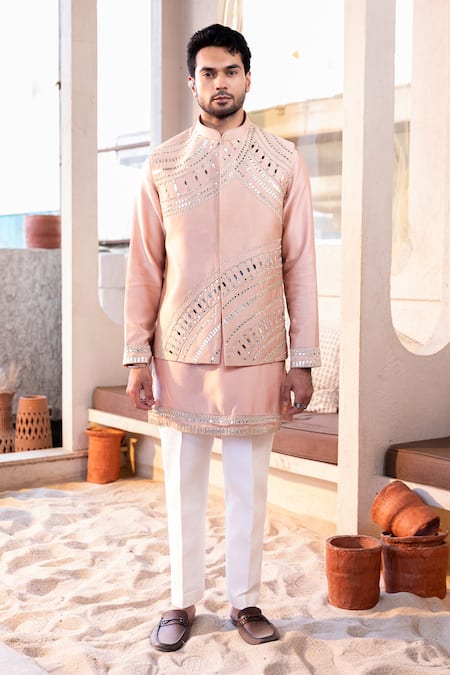 Kaaj Button Chandelier Embroidered Bundi & Kurta Set 