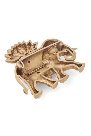 Cosa Nostraa_Gold Stones The Lotus Bearer Elephant Brooch _Online_at_Aza_Fashions