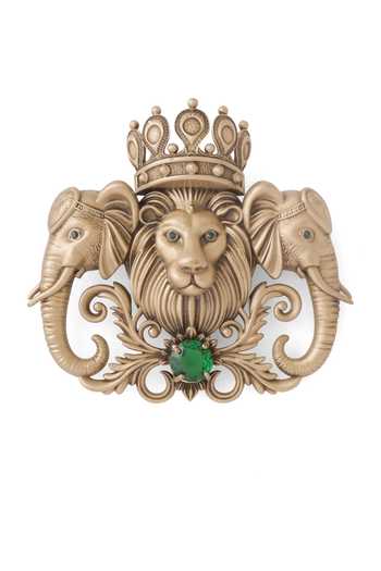 Shop_Cosa Nostraa_Gold Gemstones Imperial Horse Emerald Brooch _Online_at_Aza_Fashions