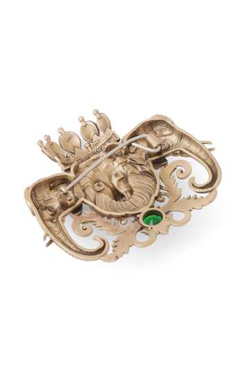 Cosa Nostraa_Gold Gemstones Imperial Horse Emerald Brooch _at_Aza_Fashions