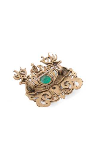 Shop_Cosa Nostraa_Gold Twin Stag Crest Brooch _Online_at_Aza_Fashions