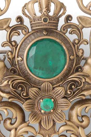 Cosa Nostraa_Gold Twin Stag Crest Brooch _at_Aza_Fashions