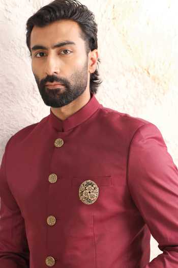 Shop_Cosa Nostraa_Gold Gemstones Crowned Deer Crest Brooch _Online_at_Aza_Fashions