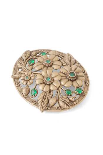 Cosa Nostraa_Gold Gemstones Crowned Deer Crest Brooch _at_Aza_Fashions