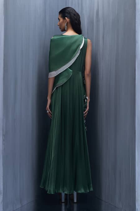 Richa Khemka Vantage 3D Leaf Embellished Draped Gown 