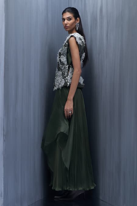 Richa Khemka Bastian Satin Embellished Jacket Sharara Set 