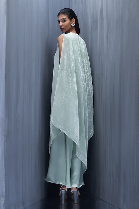 Richa Khemka Seiden Asymmetric Cape With Jumpsuit 