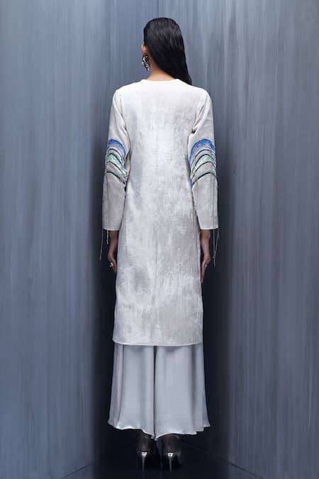 Richa Khemka Grey Vellus Embellished Jacket With Jumpsuit 