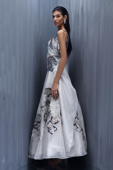 Richa Khemka Brocado Orchedia Embroidered Cape Skirt Set 