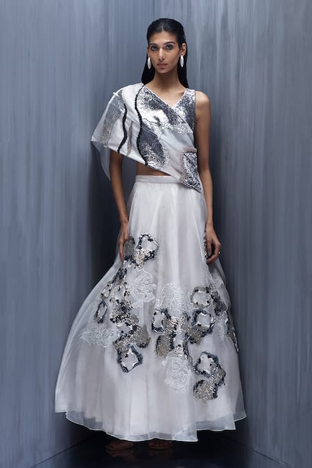 Richa Khemka Brocado Orchedia Embroidered Cape Skirt Set 