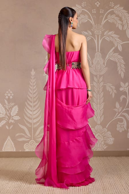 Ridhi Mehra Twist Ruffle Saree Gown With Belt 