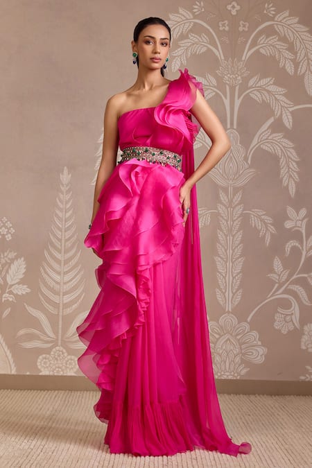 Ridhi Mehra Twist Ruffle Saree Gown With Belt 