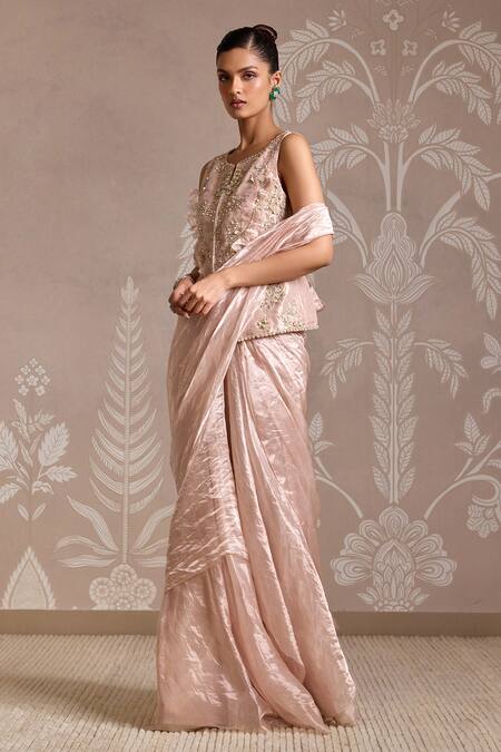 Buy Ridhi Mehra Rose Gold Tissue Ruffles, Embroidery Pre-draped Saree With Top Online at Aza Fashions Buy_Ridhi Mehra_Rose Gold Tissue Ruffles, Embroidery Pre-draped Saree With Top _Online_at_Aza_Fashions