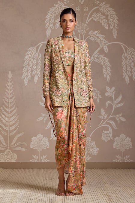 Ridhi Mehra Intertwine Embroidered Jacket Skirt Set 