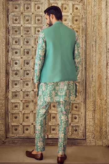 Ridhi Mehra Green Chanderi Whimsy Reversible Bundi And Kurta Set at Aza Fashions Ridhi Mehra_Green Chanderi Whimsy Reversible Bundi And Kurta Set _at_Aza_Fashions