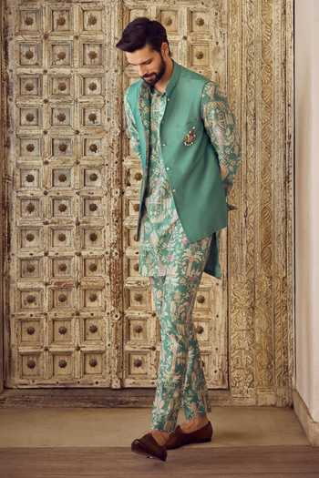 Buy Ridhi Mehra Green Chanderi Whimsy Reversible Bundi And Kurta Set Buy_Ridhi Mehra_Green Chanderi Whimsy Reversible Bundi And Kurta Set