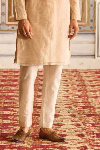 Buy_Ridhi Mehra_Gold Tissue, Chanderi Embroidery Glow Yoke Kurta Set _Online_at_Aza_Fashions